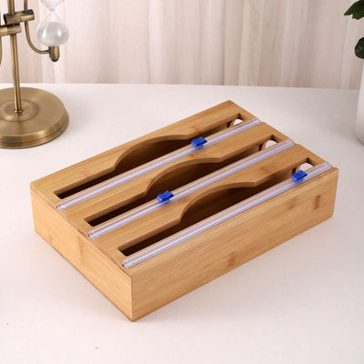Organiseur 3-en-1 pour rouleaux – Bambou naturel &amp; découpe facile