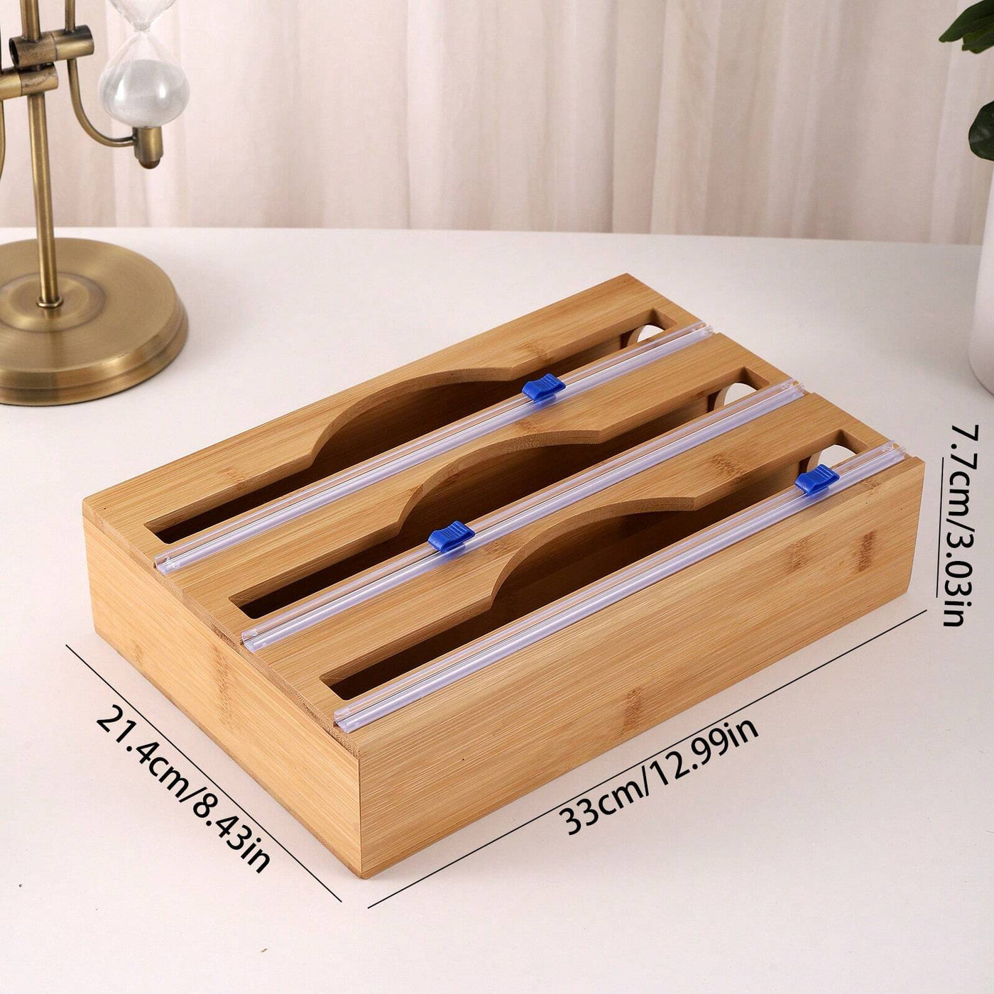 Organiseur 3-en-1 pour rouleaux – Bambou naturel &amp; découpe facile