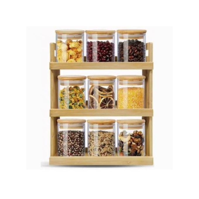 Ensemble de 9 Pots à Épices en Verre avec Support en Bois – Élégant &amp; Pratique