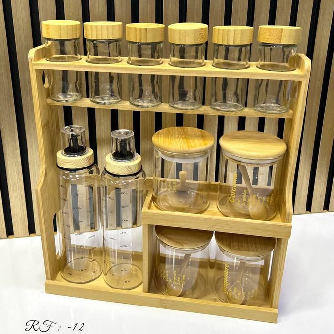 Ensemble de cuisine 10 épices + 2 huiles avec support en bois