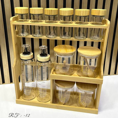Ensemble de cuisine 10 épices + 2 huiles avec support en bois