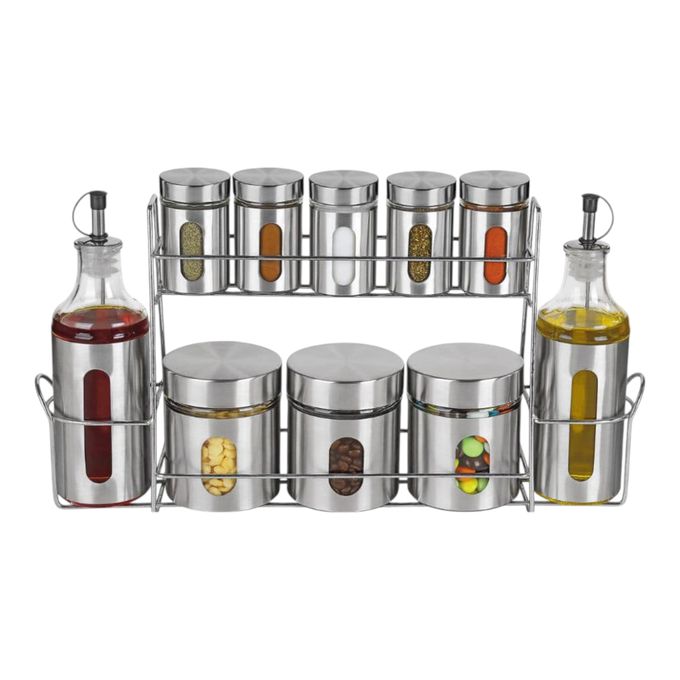 Distributeur d’épices 10 pièces – 2 étages (gris &amp; verre)