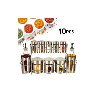 Distributeur d’épices 10 pièces – 2 étages (gris &amp; verre)