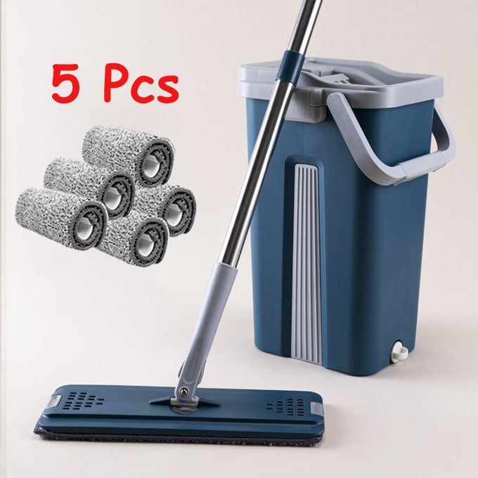Vadrouille Plate Rotative 360° avec Seau Auto-Essoreur – 5 Tampons Microfibre TK