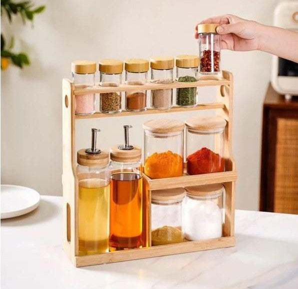 Ensemble de cuisine 10 épices + 2 huiles avec support en bois