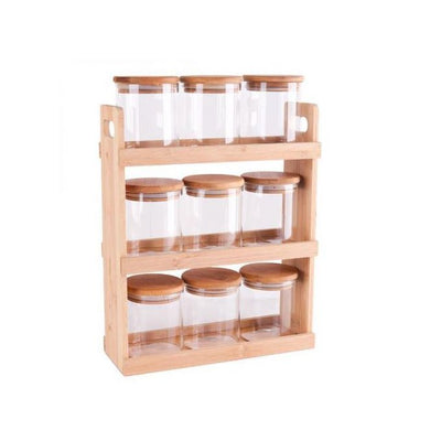 Ensemble de 9 Pots à Épices en Verre avec Support en Bois – Élégant &amp; Pratique