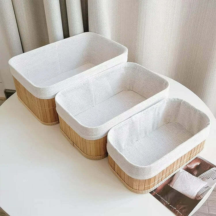 Lot de 3 Paniers de Rangement en Bambou Naturel