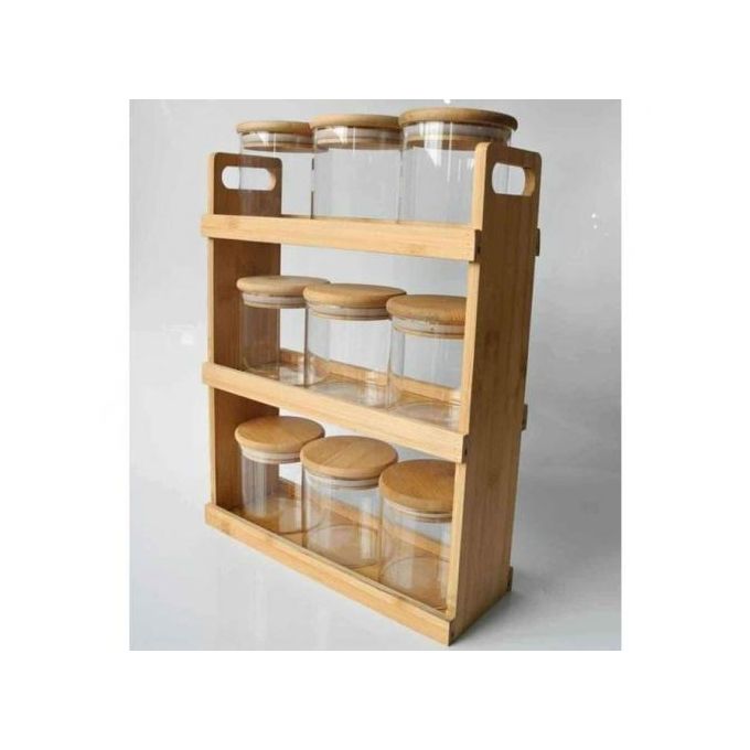 Ensemble de 9 Pots à Épices en Verre avec Support en Bois – Élégant &amp; Pratique