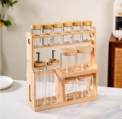 Ensemble de cuisine 10 épices + 2 huiles avec support en bois