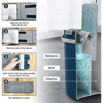 Vadrouille Plate Rotative 360° avec Seau Auto-Essoreur – 5 Tampons Microfibre TK