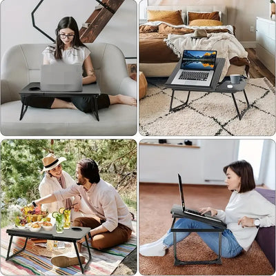 Table Pliante Réglable Multifonction – Bureau Portable Ergonomique avec Porte-Gobelet (TK)