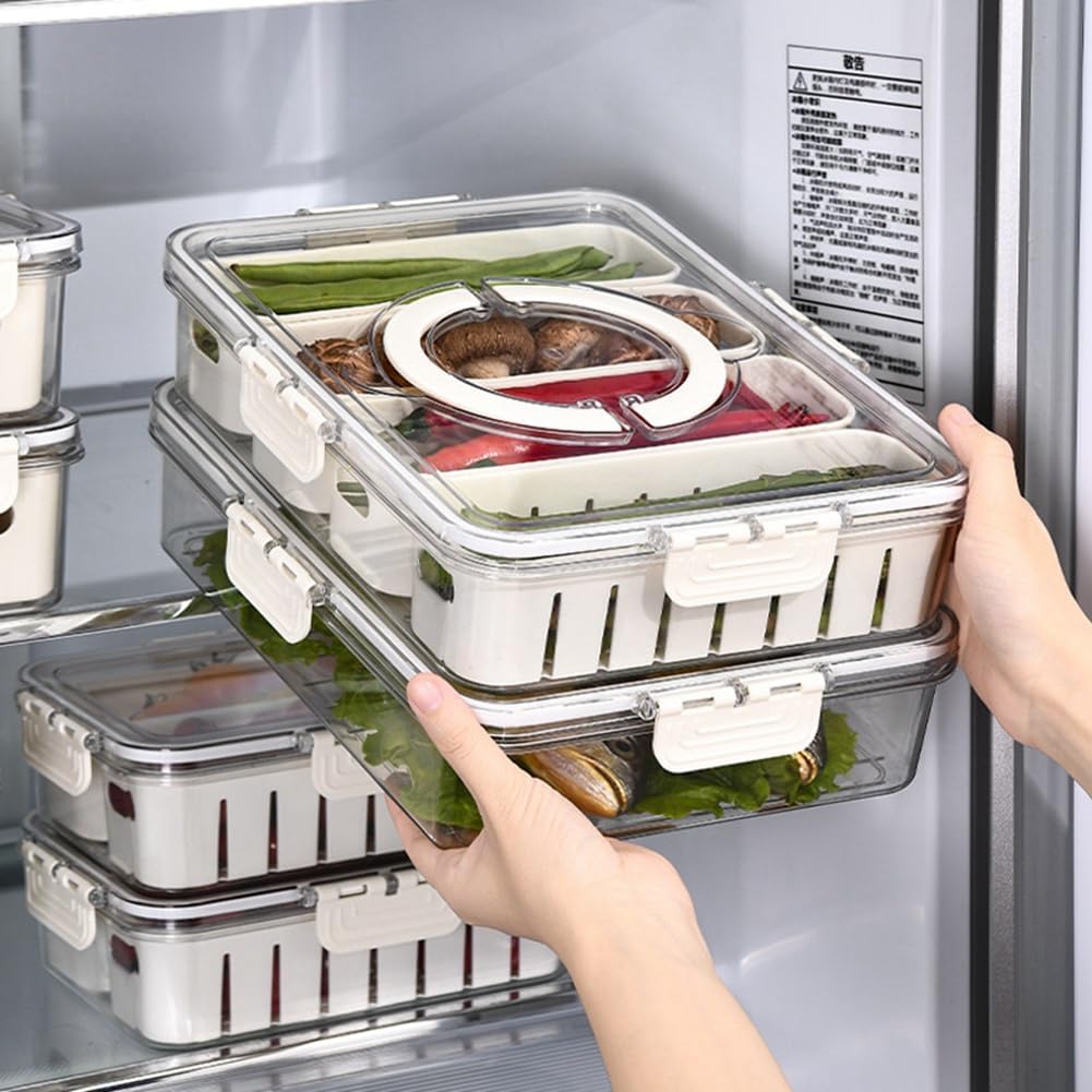 Boîte de rangement compartimentée pour réfrigérateur – Organisation optimale &amp; fraîcheur prolongée
