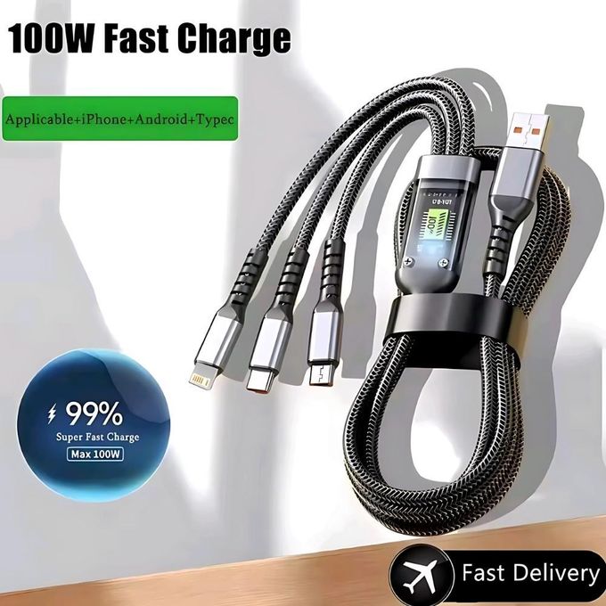 Câble de charge intelligent 3-en-1 – 100 W avec écran LED