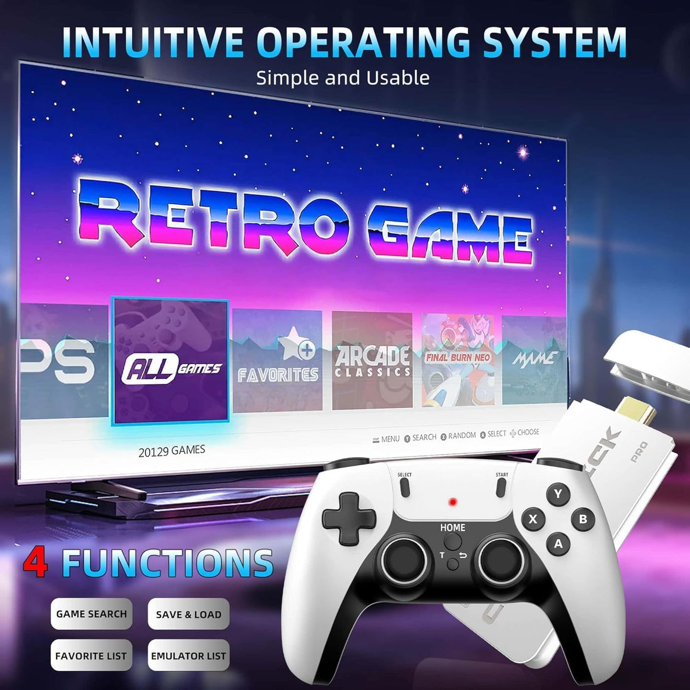 Console Rétro HDMI 4K avec 20 000+ Jeux & 2 Manettes Sans Fil