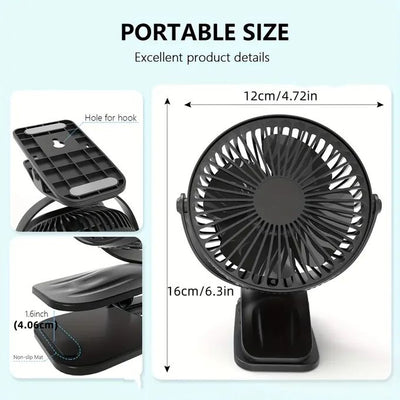 Mini ventilateur USB avec clip – Rechargeable &amp; rotatif 360°