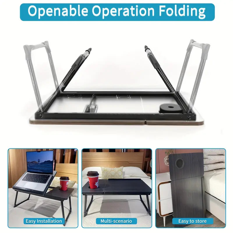 Table Pliante Réglable Multifonction – Bureau Portable Ergonomique avec Porte-Gobelet (TK)
