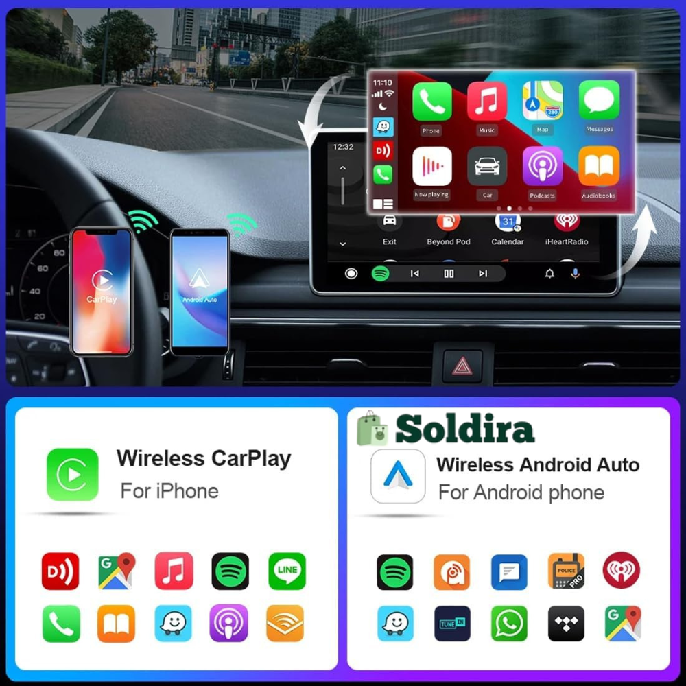 Adaptateur Sans Fil 2-en-1 CarPlay & Android Auto – Transformez votre connexion filaire en expérience sans fil