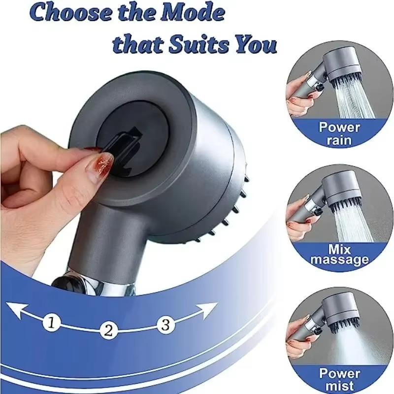 Pommeau de Douche à Filtre Haute Pression – 3 Modes avec Brosse de Massage