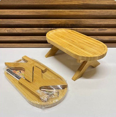 Petit Plateau Ovale à Pied de Petit-Déjeuner en Bois de Bambou – 27 x 14 cm