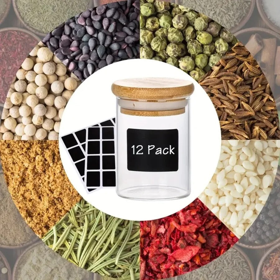 Ensemble de 9 Pots à Épices en Verre avec Support en Bois – Élégant &amp; Pratique