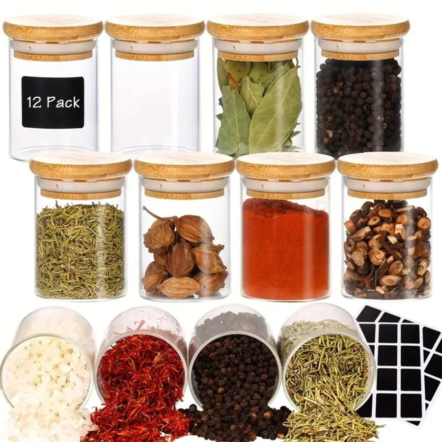 Ensemble de 9 Pots à Épices en Verre avec Support en Bois – Élégant &amp; Pratique