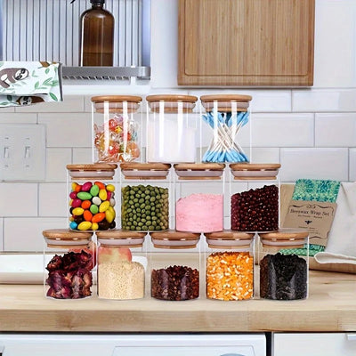 Ensemble de 9 Pots à Épices en Verre avec Support en Bois – Élégant &amp; Pratique