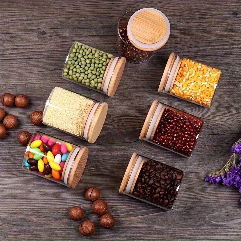 Set de 8 Pots à Épices en Verre avec Support Rotatif en Bambou – Élégant, Compact et Pratique