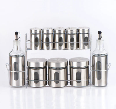 Distributeur d’épices 10 pièces – 2 étages (gris &amp; verre)