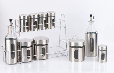 Distributeur d’épices 10 pièces – 2 étages (gris &amp; verre)
