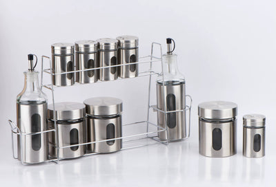 Distributeur d’épices 10 pièces – 2 étages (gris &amp; verre)