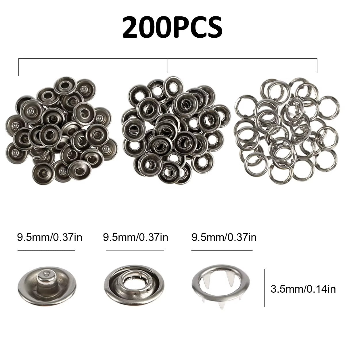Kit de 200 boutons‑pression métalliques + pince de pose