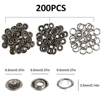 Kit de 200 boutons‑pression métalliques + pince de pose