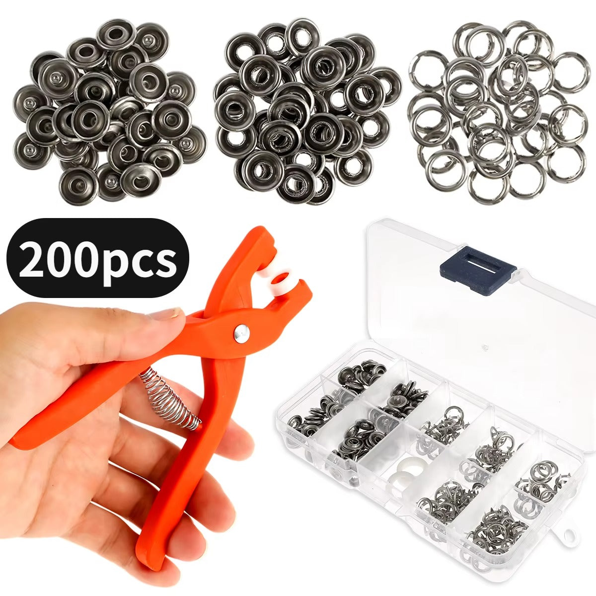 Kit de 200 boutons‑pression métalliques + pince de pose TK