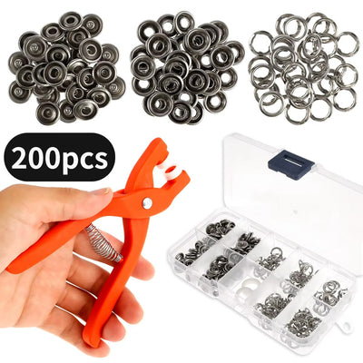 Kit de 200 boutons‑pression métalliques + pince de pose GA