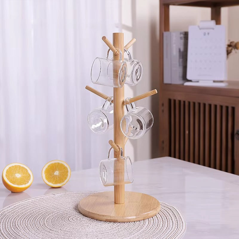 Support en bois pour tasses – Design arbre avec 6 crochets