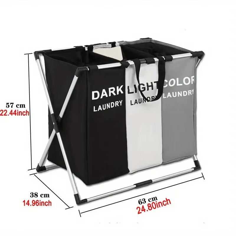 Panier à Linge Pliable 3 Compartiments – Séparateur de Vêtements Sales