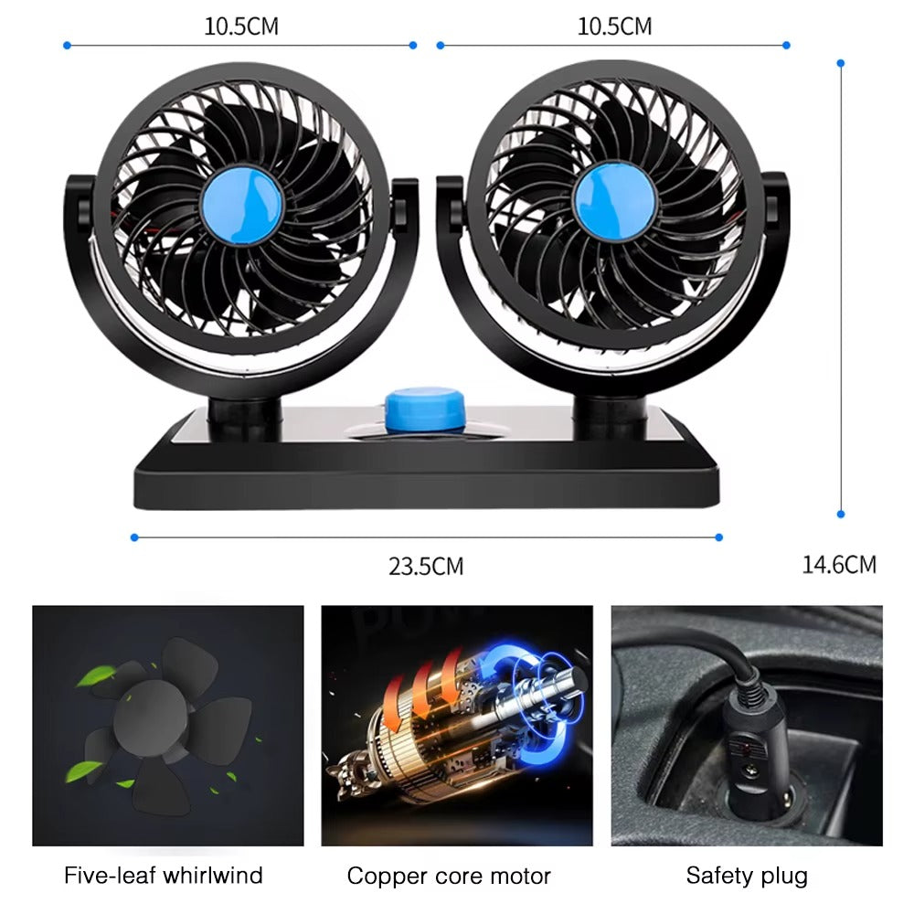Double ventilateur pour voiture – Refroidissement puissant et orientable