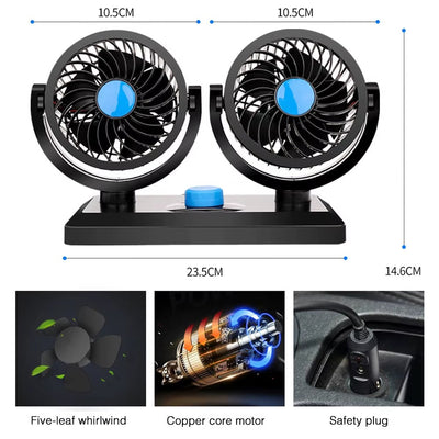 Double ventilateur pour voiture – Refroidissement puissant et orientable