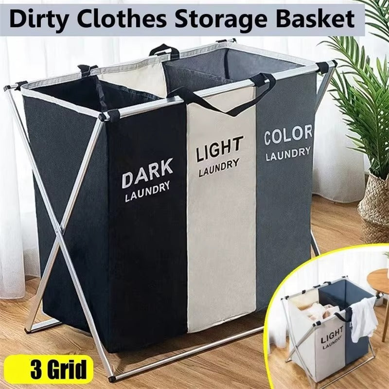 Panier à Linge Pliable 3 Compartiments – Séparateur de Vêtements Sales