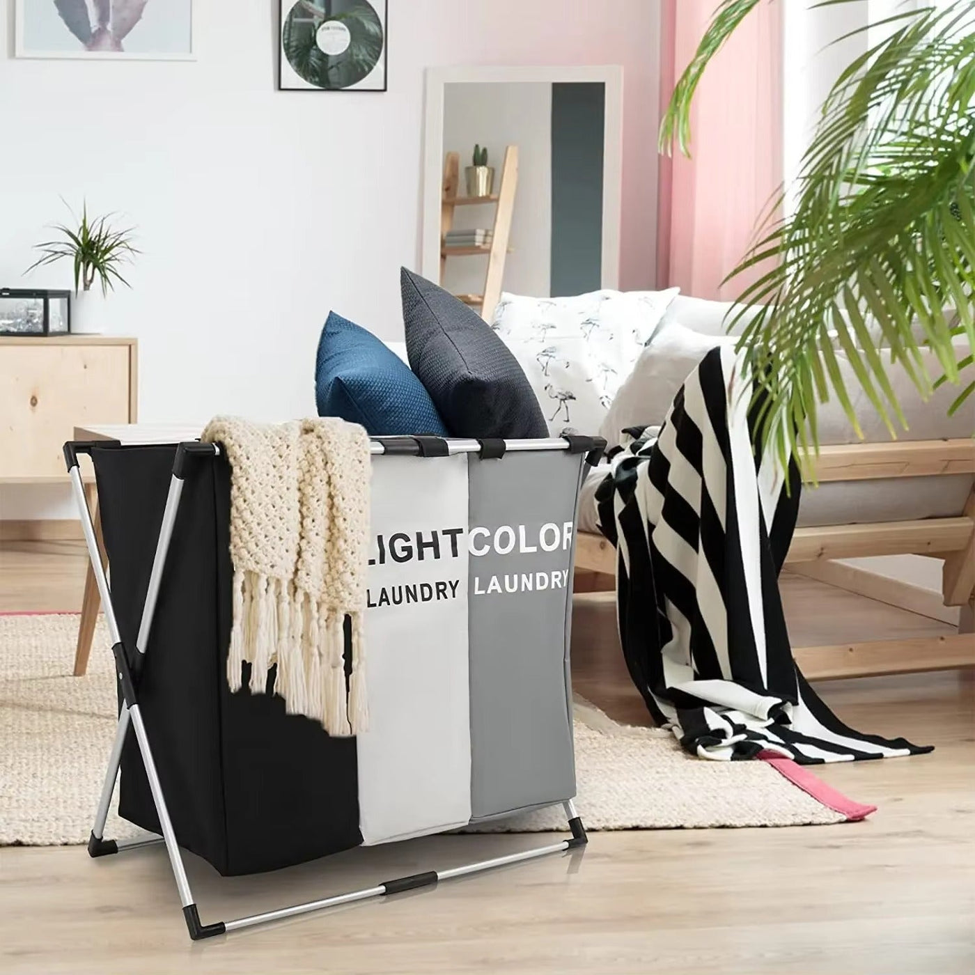 Panier à Linge Pliable 3 Compartiments – Séparateur de Vêtements Sales TK