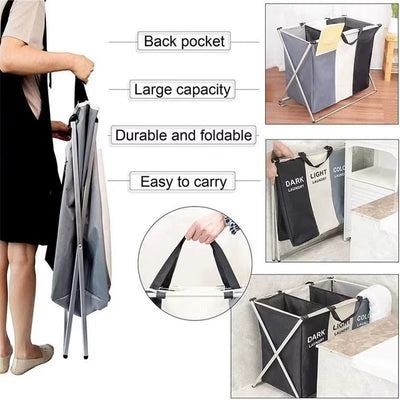Panier à Linge Pliable 3 Compartiments – Séparateur de Vêtements Sales TK